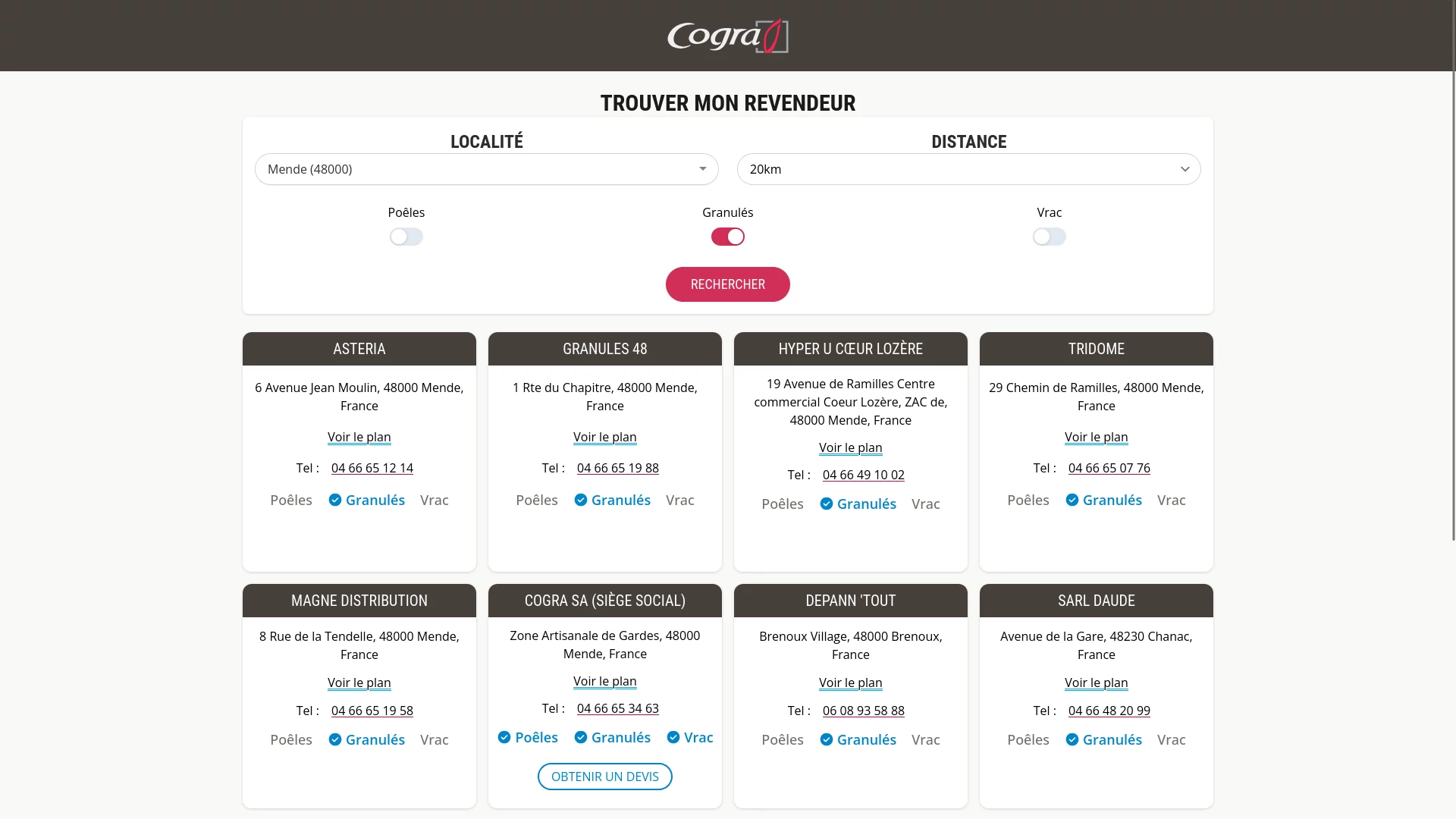 Outil de localisation pour Cogra